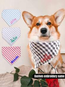 Custom Embroidered Name Pet Head Scarf,Personalized Dog Bandanas And Cat Bandana,Customized Pet Scarf-With Elastic,Customizable Plaid Headscarf,Dog Gifts,Pet Birthday Gifts,The Perfect Gift For Pet Lovers,Vintage,Casual,Unisex,Hipster,Stylish,Cute - Multicolor - View 9