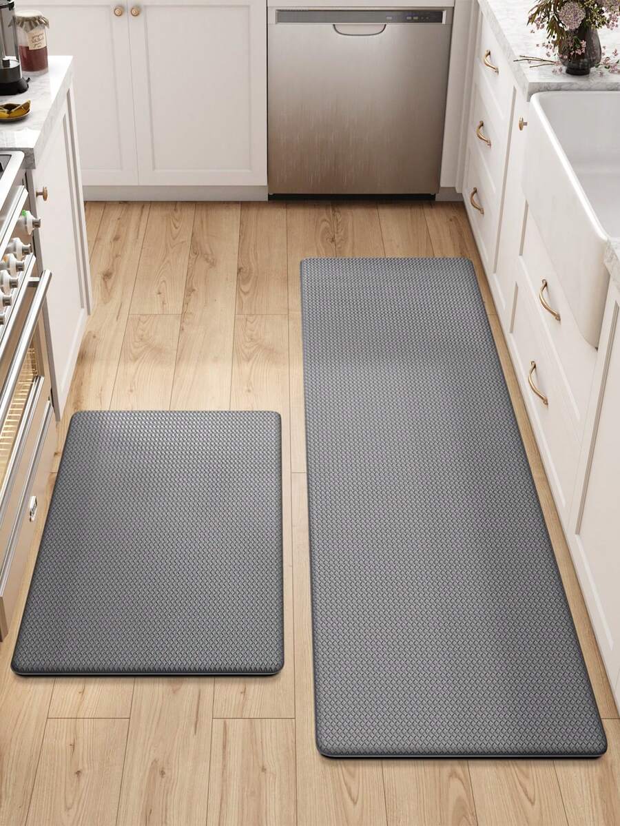 Juego de 2 alfombrillas de cocina acolchadas y antifatiga, alfombra pasillo impermeable de espuma de memoria sin deslizamiento para frente de fregadero, lavandería, escritorio de pie - Gris Oscuro - Ver 1