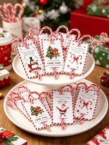 Joivida 48PCS Christmas Candy Cane Holder Cards, Santa & Reindeer Pattern, Holiday Party Favors, Gift Packaging, Tabletop Decorations - Multicolor - View 5