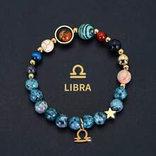 Natural Stone Beaded Bracelet, Zodiac Sign Bracelet, Natural Stone Beaded Chain, Solar System Bracelet, Suitable For Daily Wear, Party Accessory - Multicolor - View 6