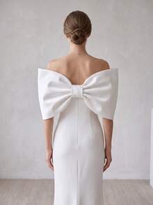 1pc White Satin Exaggerated Wedding Bridal Fluffy 3D Bow Shawl Accessory - Multicolor - View 2