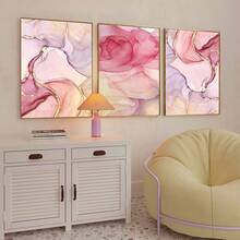 3 piezas de arte de pared en lienzo con mármol rosa abstracto moderno para decoración de sala de estar - Pósteres & impresiones de alta gama - Decoración del hogar llamativa - Patrón de mármol rosa - Ver 4