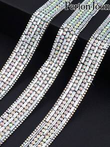 2Yard/72Inch White Hot Fix Rhinestone Glass Ribbon Crystal Bling Stickers Bedazzling Strips Rhinestone Trim Chain Tape Decorative Shoes Clothing Accessories - E 2 Yards/72 Inches - View 1