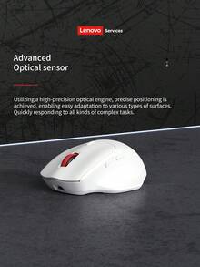 Lenovo 无线鼠标，双模可充电鼠标，2.4G/蓝牙连接，符合人体工学的游戏鼠标，亲肤材质，握感舒适，适用于办公、家庭和游戏等多种场景，兼容多种设备，电池续航时间长 - 白色 - 查看 5