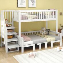 Bunk Bed, Children's Bed, Multifunctional Height-Adjustable Table, Sturdy Storage Stairs, - White - View 6