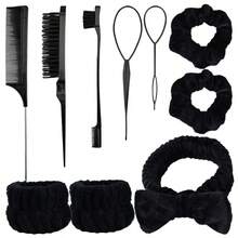 10PCS Practical Hair Accessories Set With Hair Comb, Teasing Brush, Eyebrow Comb, Hair Puller, Bow Hair Tie, Cuff Wristband, Velvet Scrunchie, SPA Beauty Braiding Styling Hair Tools For Women - Multicolor - View 8