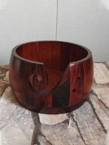1pc Wooden Yarn Bowl, Knitted Knitting Storage Basket With Handmade Holes To Prevent Slipping, Suitable For Crochet Knitting DIY Art Craft Tools - Multicolor - View 8