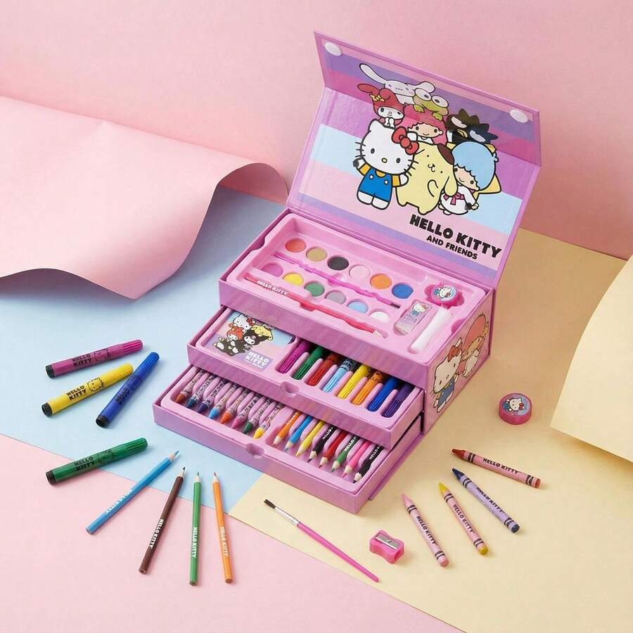 Hello Kitty Cerdá 女孩著色文具套裝 - 官方授權帶提手鉛筆盒、水彩顏料和多色馬克筆,學校美術手工套裝,也是一份不錯的禮物 - 選項 8 - 查看 1