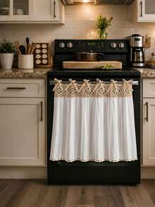 Farmhouse Crochet Lace Oven Door Curtain Cover With Tie-Up Bows, Rustic Kitchen Appliance Cover, Decorative Dust Protector For Stove & Oven Front,30 X 21.3 Inch - Multicolor - View 5