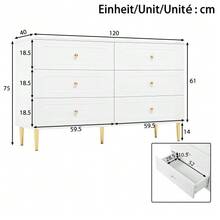 Sideboard, Chest Of Drawers With 6 Drawers, Oval Recesses, Metal Feet, Modern Storage Cabinet For The Living Room - 白色 - 查看 2