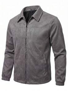 Men's Spring/Autumn Fashion Casual Jacket, Minimalist Versatile Lapel Collar Outerwear - Grey - View 3