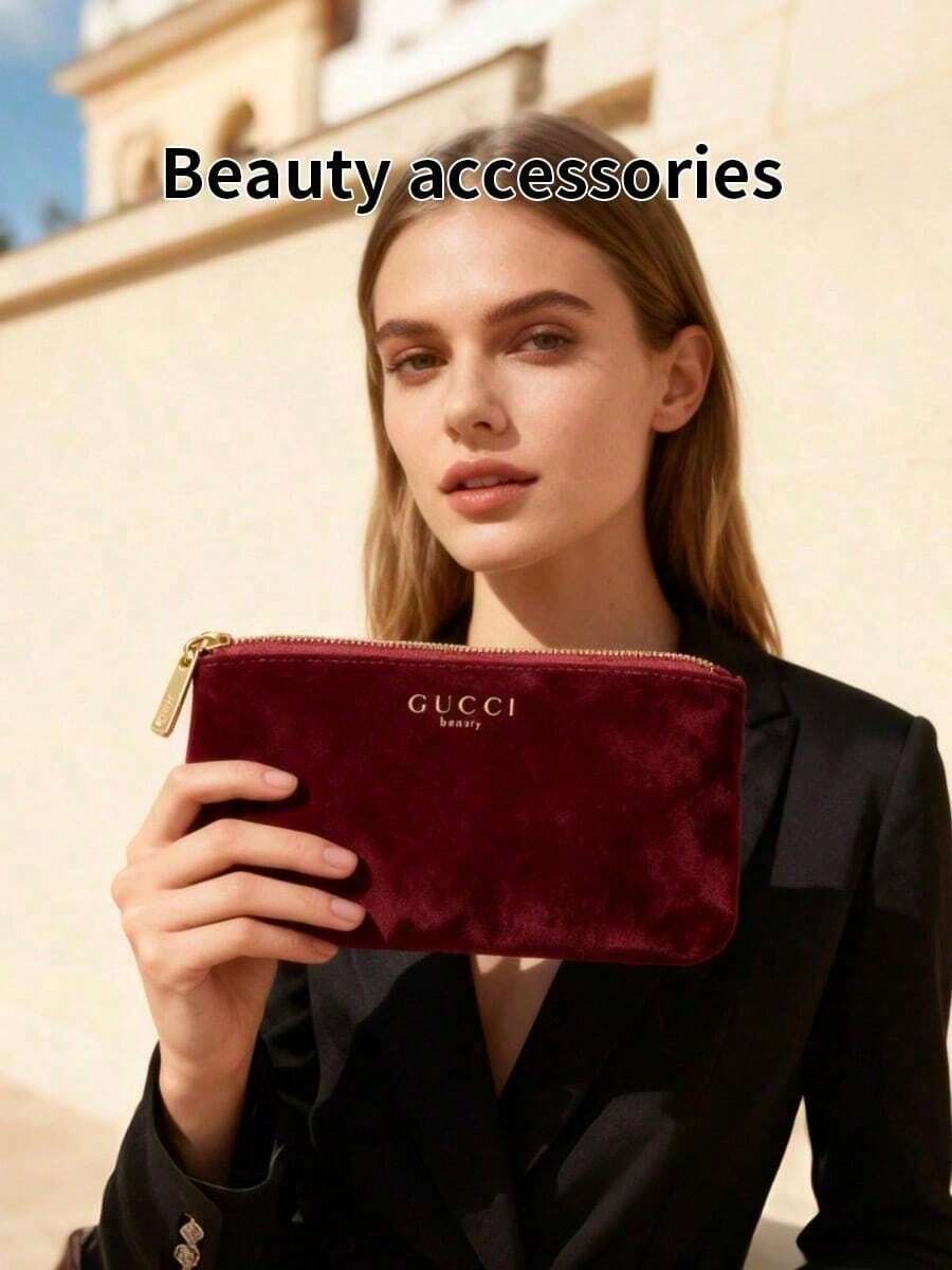 Gucci Black Vintage Zipper Clutch, Elegant Vintage Texture, Compact And Portable, Zipper Closure, Multi-Functional Storage Bag, Suitable For Daily Cosmetics And Small Accessories, GUCCI-GIFT-99 - Red - View 1