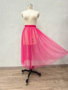 1pc Bride Detachable Waist Ruffled Hem Long Dress, 80cm Train, White, Party Wear - Multicolor - View 22