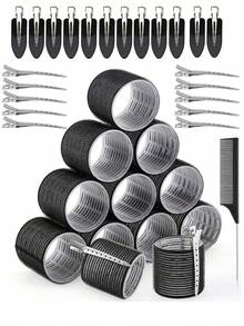 Women's Large Hair Roller Set With Clips And Comb, Suitable For Long And Thick Hair, Adds Volume, Home And Travel Styling Accessory Gift - Multicolor - View 1