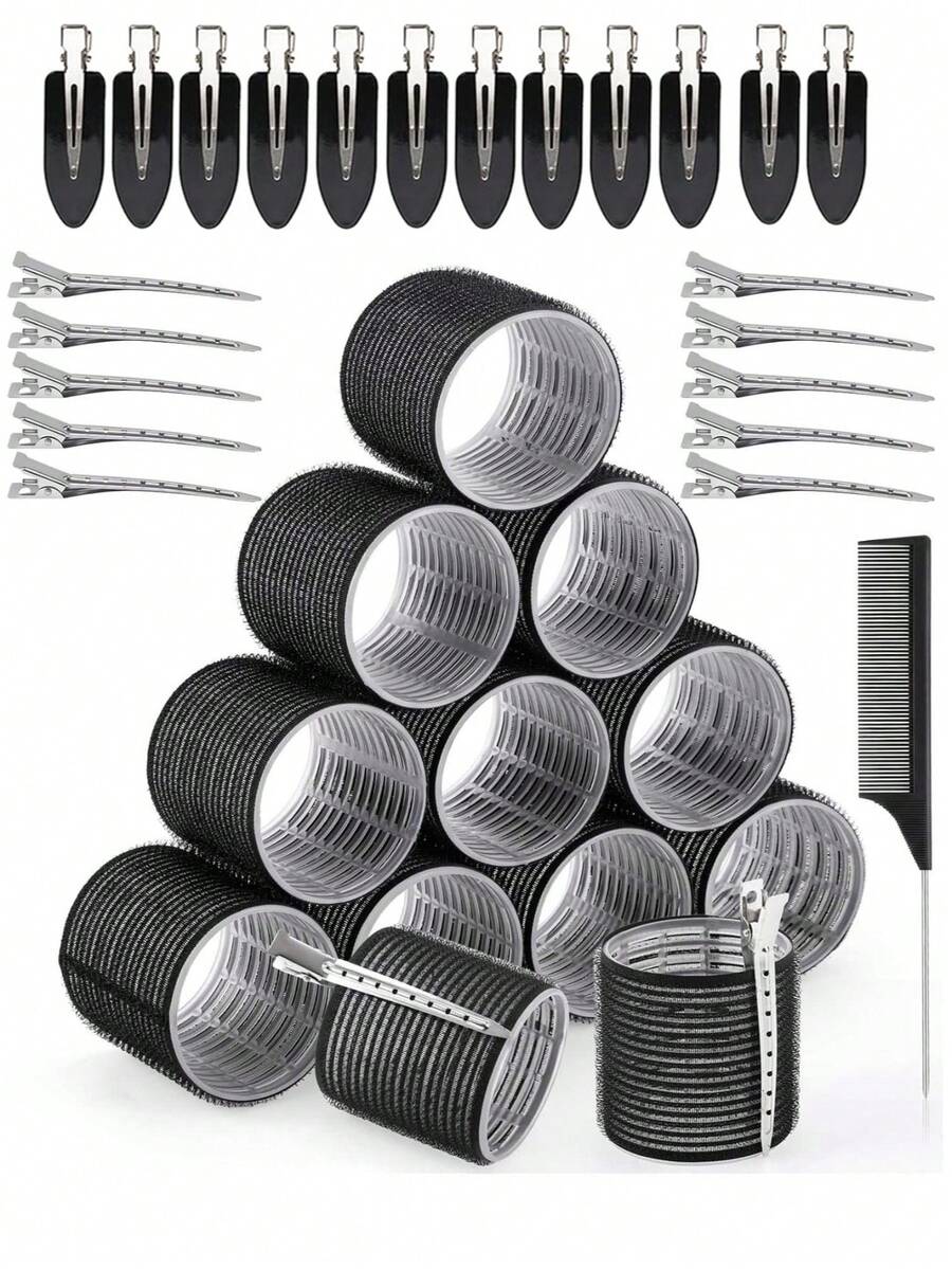 Women's Large Hair Roller Set With Clips And Comb, Suitable For Long And Thick Hair, Adds Volume, Home And Travel Styling Accessory Gift - Multicolor - View 1
