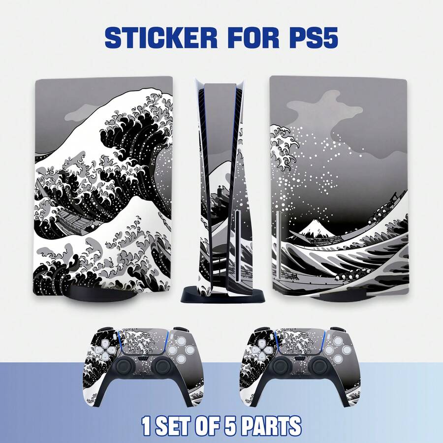 Disc Edition Retro Black & White Wave Art Sticker, Scratch-Resistant Bubble-Free Removable Console & Controller Skin - View 1