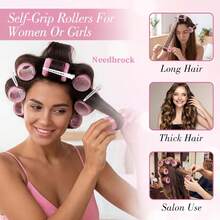 Women's Large Hair Roller Set With Clips And Comb, Suitable For Long And Thick Hair, Adds Volume, Home And Travel Styling Accessory Gift - Multicolor - View 6