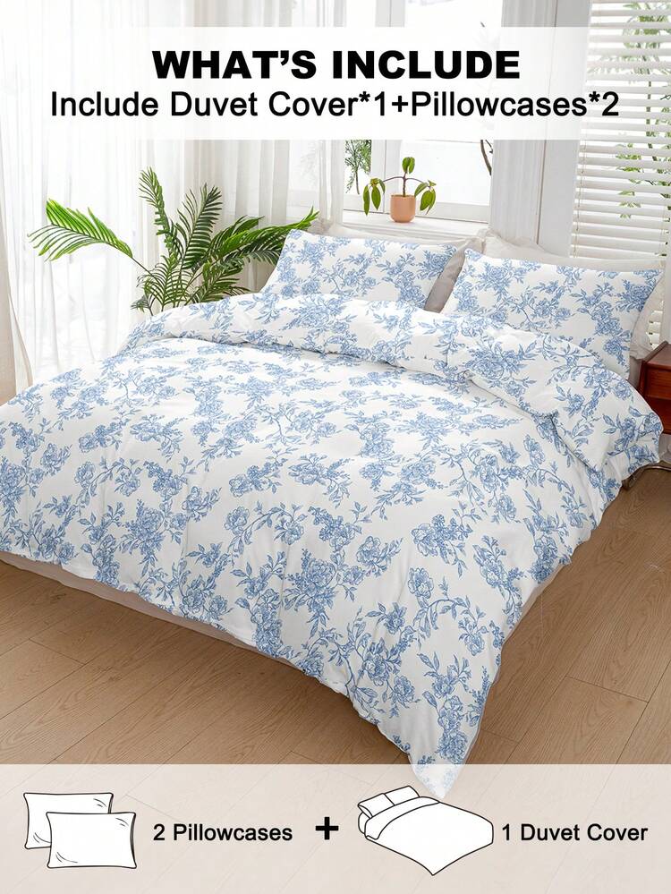 2/3pcs Leaf Flower Pattern Duvet Set, Ultra-Soft Breathable Microfiber For All Seasons. Washable, Pill/Shrink/Wrinkle Resistant. Fits INS & Country Styles, King/Queen/Full/Twin. Great For Home, Dorm, Apartment, Guest Room, Rentals & Gifts. - Multicolor - View 2