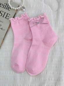 1/5 Pairs Spring/Summer Thin Breathable Lace Wire Bow Sweet Mid-Calf Socks - Multicolor - View 15