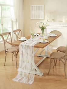 3 Pes White Foral Table Runner Of Embroidery Tule Spring Widflower Table Runner Sesonal Summer Buterfly Kichen Dining Gauze Decoration For Baly Shower Weding Party Birthday - Floral Table Runner - View 5