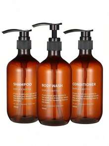 3 PiecesDispenser Bottle Set + 3 PiecesJar Set, 3 Bottles 500ml Brown Long-Neck Pump Bottles For Shampoo, Body Wash, Conditioner, Refill Bottles, Bath Salts, Lotion, Massage Cream Jars - Brown - View 12