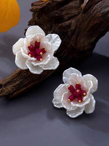 1 Pair/2 Pairs Begonia Flower Earrings, Niche Design, Gentle Blue And White Multi-Layer Petal Ear Studs - Braided Earrings - View 5