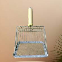 Sekop Kotoran Kucing Lubang Halus Baja Tahan Karat Sekop Khusus untuk Kotoran Kucing, Kotoran Tahu, Alat Kotoran Mineral Logam Besar 2-in-1 - Warna kayu - View 6
