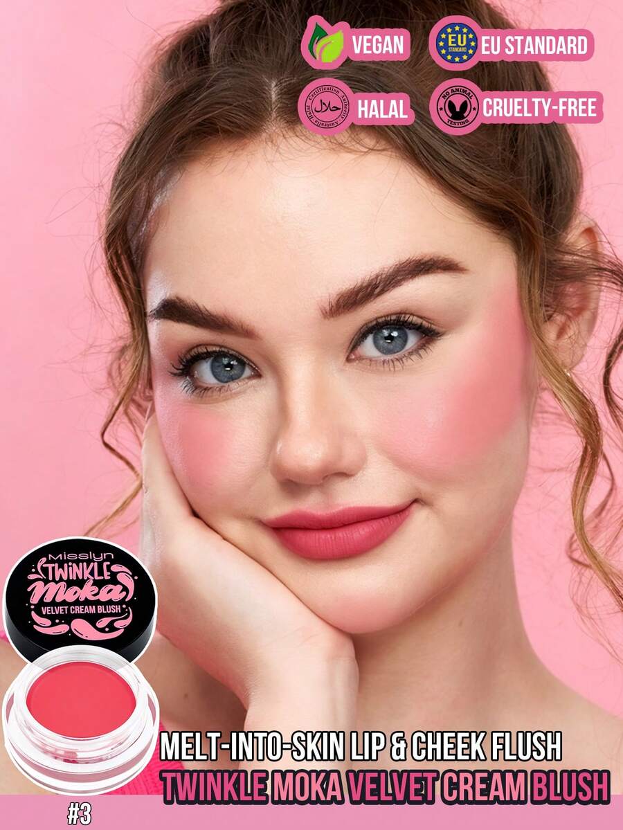 MISSLYN 1pc Shiny Mocha Velvet Blush Cream, Cream-To-Powder, Buildable Color, High Pigment, Lightweight Formula, Long-Lasting Normal Finish, Cheek Makeup, Party Look, Y2K Beauty, Valentine's Day Gift
