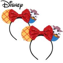 Disney Woody & Minnie Mouse Ear Headband, Red Sequin Bow With Denim Elements, Versatile Hair Accessory For Theme Park Travel And Photos - View 7