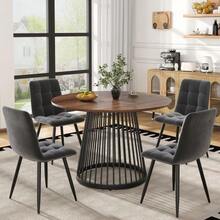 Dining Table Set (5-Piece), Dining Table Set With 4 Chairs, Modern Kitchen Table Set, Round Kitchen Table With 80 Cm Diameter And Gold Metal Legs, White MDF Tabletop, Dark Grey Velvet Dining Chairs - 多色1 - 查看 12