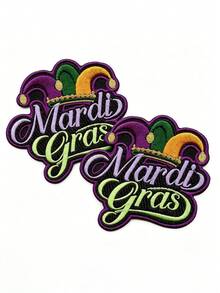 1pc/2pcs/3pcs/4pcs/7pcs Mardi Gras Script Patch Celebration Jester Hat Embroidered Iron-On - Multicolor - View 7