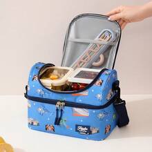 Powcan Double-Layer Large Capacity Insulated Lunch Bag, Dual Compartment Reusable Cooler Bag, Waterproof Easy-To-Clean Lining, Shoulder Strap And Dual Handles, Suitable For School, Work, Picnic And Travel - Multicolor - View 12