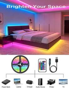1pc USB Powered LED Light Strip With 24 Infrared Remote Control Functions, Adjustable Color Modes, Self-Adhesive Backing, Suitable For TV, Computer Screen, Party, Bedroom, Home Decor, Game Room, Family Gathering TV Backlight, Battery Powered - Black - View 10