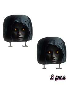 2 Pieces Modern Style Hooded Eye-Catching Mysterious Woman Pattern Car Headrest Cover, Upgrades Interior Decoration, Showcases Unique Charm, Elastic Design, Easy Installation Suitable For All Models, Applicable In All Seasons, Women's Car Accessories - [Double-sided Printing]2pcs - View 5