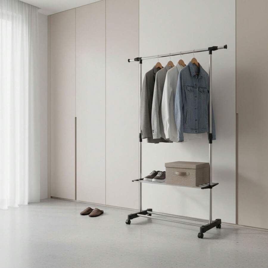 KIWI MOBLEKIT | Free-Standing And Expandable Clothes Racks In Metal And Wood, Clothing With Adjustable Options, With Wheels Or Shelves, Organizers For Bedroom, Entryway And Home - 可擴展尺寸 89x145x43x90-160 厘米 - 查看 1