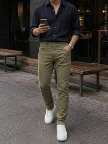 Men's Casual Washed Low-Rise Tapered Khaki Jeans - Khaki - View 2
