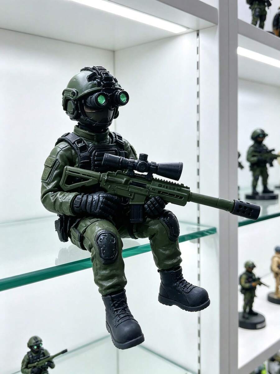 Soldier Action Figure, Military Man Equipped With Night Vision Goggles And Sniper Rifle, Green Special Forces Toy Model, Suitable For Adults, Modern Combat War Game Figure, Desktop Decoration, Collectible Gift - A - View 1