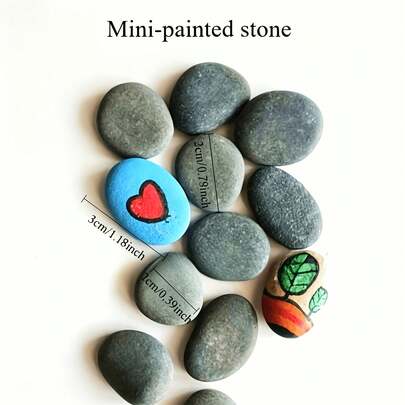 40 Smooth Natural River Stones, With Paintbrush, For Painting, Crafts, And Decoration. Various Sizes Of Polished Gray-Black Stones (0.99-3.0cm), Stain-Free Surface, With Pre-Dyed Rainbow And Heart-Shaped Samples. Perfect For Rock Painting, Kindness