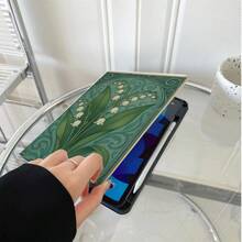 1件復古綠色鈴蘭卷軸古書印花保護殼，附筆槽，適用於 iPad 10代 10.9吋 2022 智能保護殼/Air 13(M3 2025)/11(A16 2025)/Galaxy Tab S10+/S9/A9，兼容 Oppo Pad、 MatePad、Vivo Pad、Honor Pad、Xiaoxin Pad - 彩色 - 查看 4