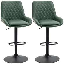 Set Of 2 Retro Adjustable Bar Stools With Backrest, Swivel Padded Upholstered Bar Chairs Height Adjustable Counter Stools For Kitchen Island Home Bar, Green - Black - View 2