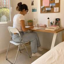 Silla plegable acolchada blanca con estructura metálica resistente, asiento ergonómico, fácil de almacenar, silla portátil para eventos, reuniones domésticas, terrazas y espacios de estudio - A - Ver 5