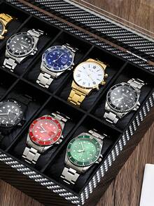 2/3/6/10/12 Slots Carbon Fiber Texture Multi-Grid Watch Storage Box, Transparent Visible Dust-Proof Watch Display Box, Large Capacity Watch Storage Box For Home Vanity, Travel And Watch Collection - Multicolor - View 7