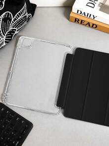 1件透明壓克力三折黑色平板保護殼，適用於 iPad 機型，三折可調支架，內置筆槽，高透明壓克力背殼，防震，磁吸/自動休眠喚醒，極簡/休閒/經典，平板三折保護殼翻蓋，不含筆，部分機型附相機框 - 黑色 - 查看 5