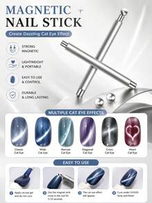 Ímã de Unhas 3D Olho de Gato em Forma de Coração, Ferramenta Magnética de Unhas Tudo-em-1 com Efeitos de Linha Dupla, Lua & Cobra, Ímã de Arte de Unhas em Gel UV com Ponta Francesa, Suprimentos de Unhas para Manicure DIY, Presente para Iniciantes em Unhas, Artistas de Unhas, Volta às Aulas, Halloween, Natal - Multicolorido - Visão 13