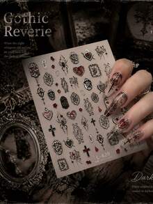 1 Cross Explosive Dark Gothic Nail Charm Sticker, Silver Spider Web Nail Art Sticker DIY - Multicolor - View 1