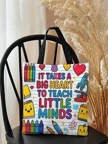Teacher-Themed Printed Tote Bag-Large Capacity And Reusable; Suitable For Shopping, Commuting, Working On Campus, Outdoor Outings, And Classroom Use. - Multicolor - View 4