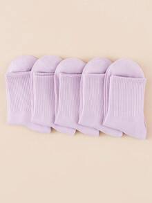 1/5/10 Pairs Unisex Solid Navy Blue Comfortable High Elastic Mid-Calf Socks, Suitable For Commuting, All-Season Wear, Moisture-Wicking, Breathable - Mauve Purple - View 3