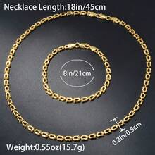 2pcs Simple 14K Gold Plated U-Shaped Necklace Bracelet Jewelry Set For Men Women Daily Party Wear - Gold - View 8