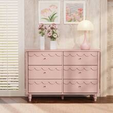 Scalloped Dresser For Bedroom Girls Organizer Storage With Drawers, Pink 6 Drawer Dresser Modern Wide Chest Of Drawers, Fluted - Pink - View 3
