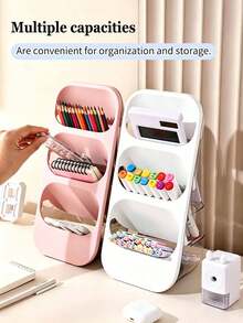 1/2pcs Desktop Storage Set, Bookend & 3-Tier Pen Holder, Adjustable Transparent PET Desktop Organizer, Space-Saving Stationery Storage, Suitable For Office, Home, School Study Room - Multicolor - View 8